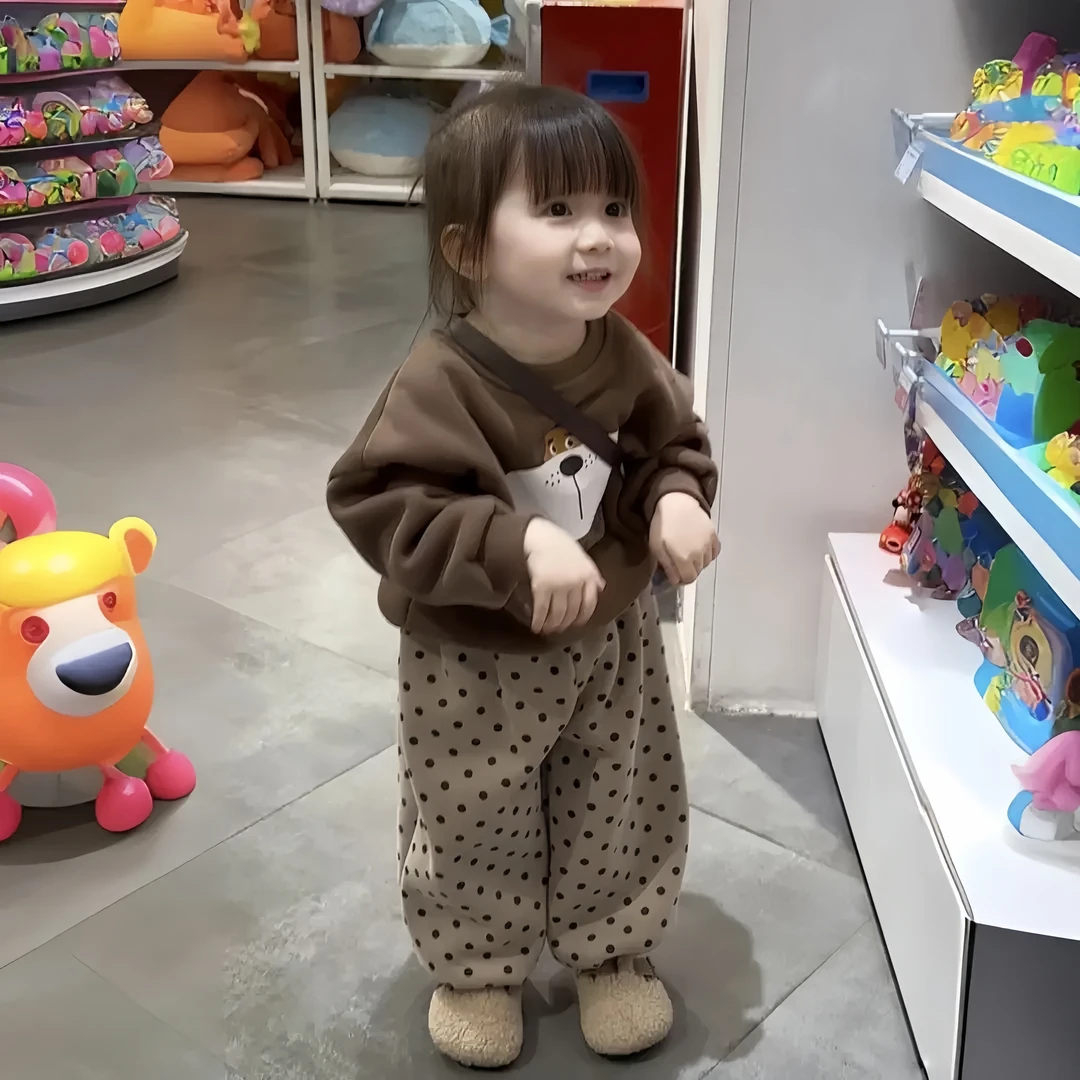 女童秋装加厚卡通卫衣波点裤套装女宝宝秋冬季休闲保暖两件套Z009