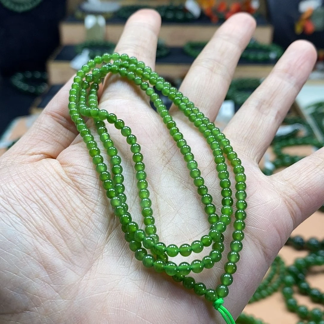 颈饰未镶嵌和田玉（碧玉）3mm阳绿