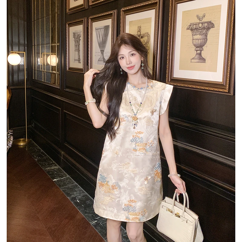 果果家【远山亭】新中式夏季2025女薄款上衣中式刺绣设计师连衣裙