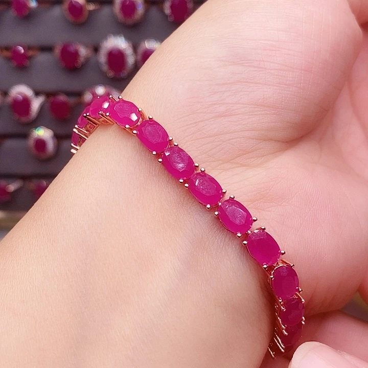 银S925镶嵌红宝石手链