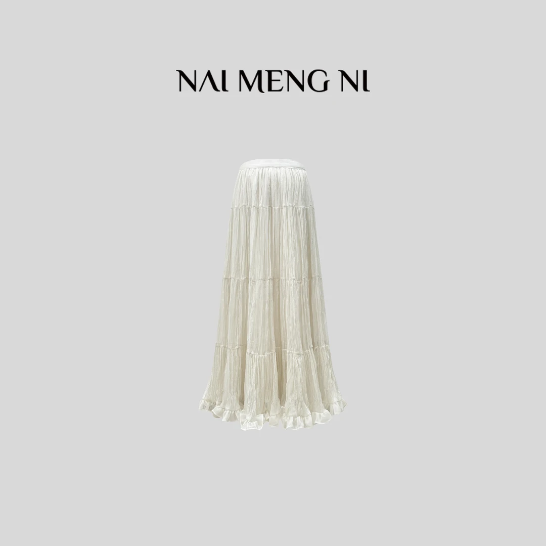 肉肉26RR1247·花房·夏季五米重磅流萤纱飘逸木耳边蛋糕裙长裙