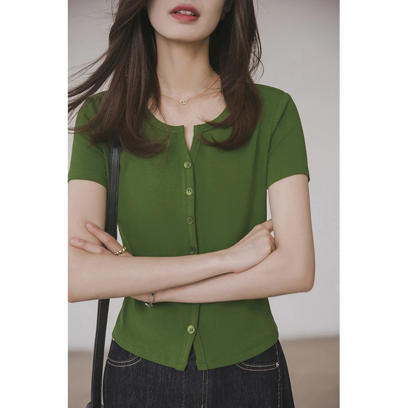 【季末折扣】牛油果T恤小谷粒260g高弹短袖女针织上衣