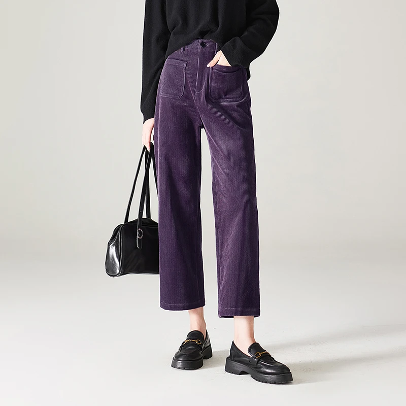 索菲丝尔半松紧腰前口袋直筒裤女2025秋季通勤显瘦休闲裤531021