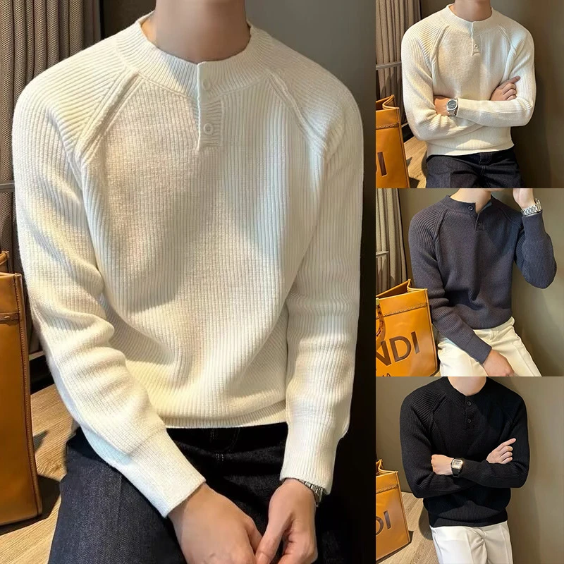 亨利领长袖针织衫毛衣男轻熟商务修身打底衫秋冬