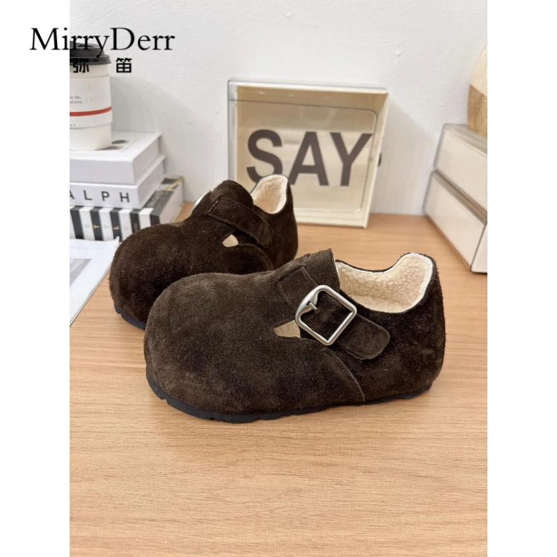 2025冬季新款磨砂高端丑萌大头勃肯鞋女加绒保暖休闲复古厚底棉鞋