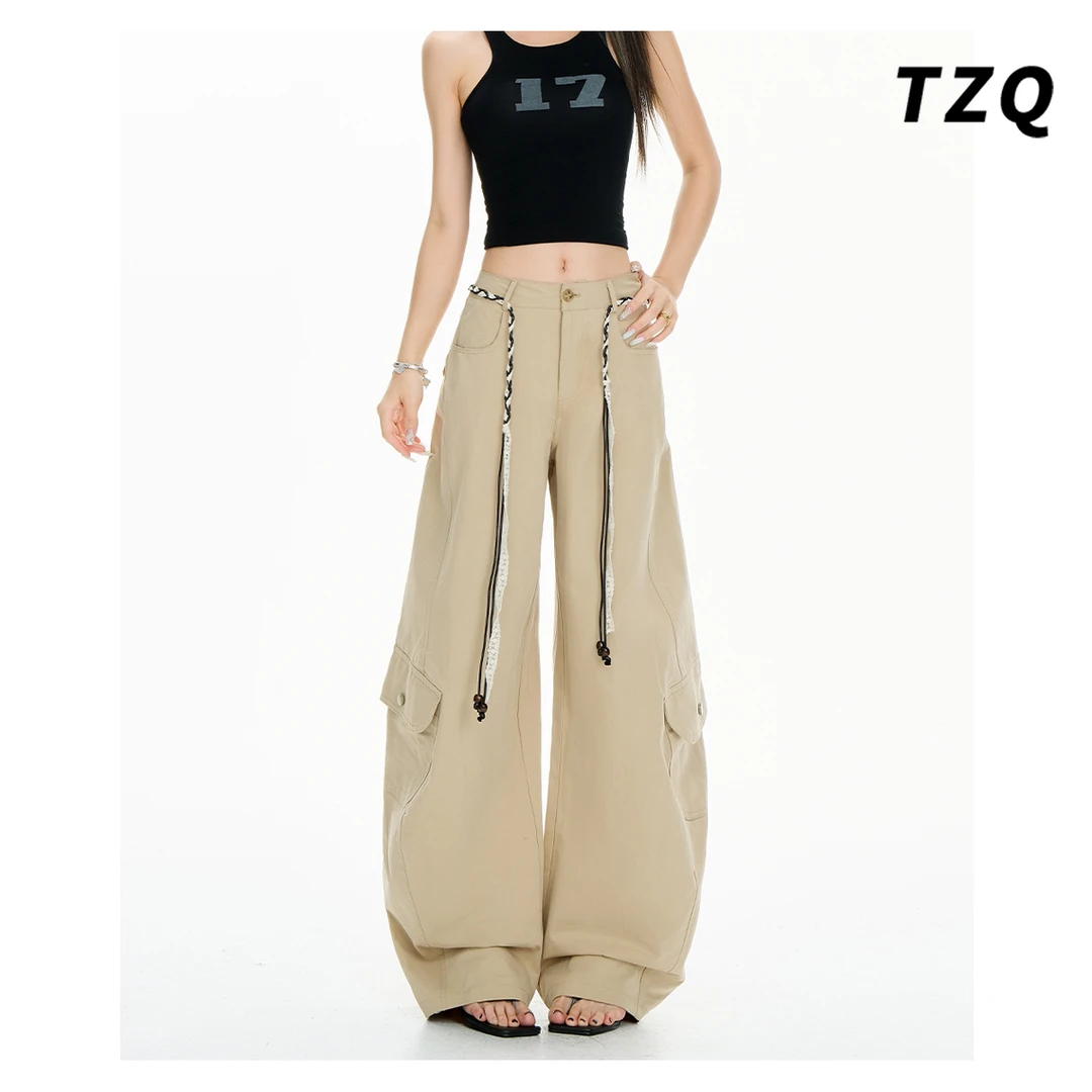 美式卡其色工装裤牛仔裤女款爆款2025秋季高腰宽松显瘦百搭阔腿裤