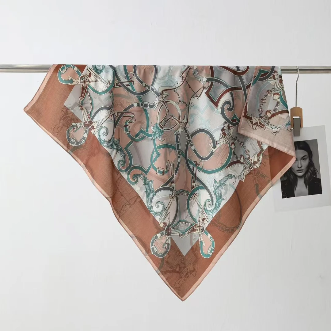 新款【粉棕链韵】85边重磅香云丝毛高货重磅国风高端丝巾-V3