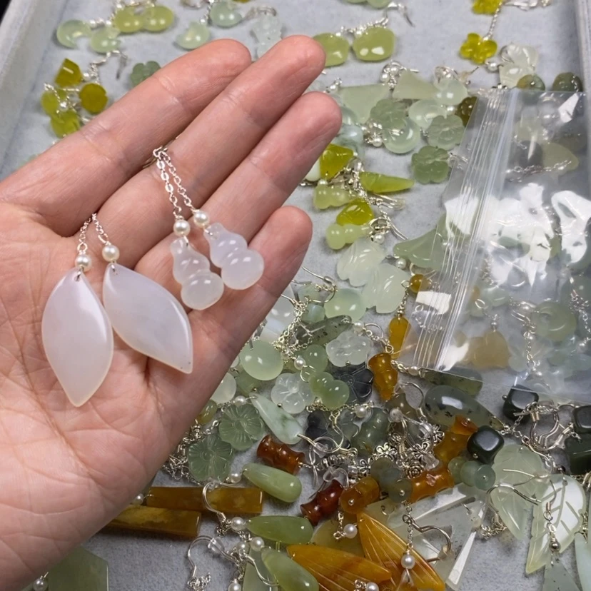 【闪购商品】未镶嵌蛇纹石玉挂件耳饰耳环项链福**康