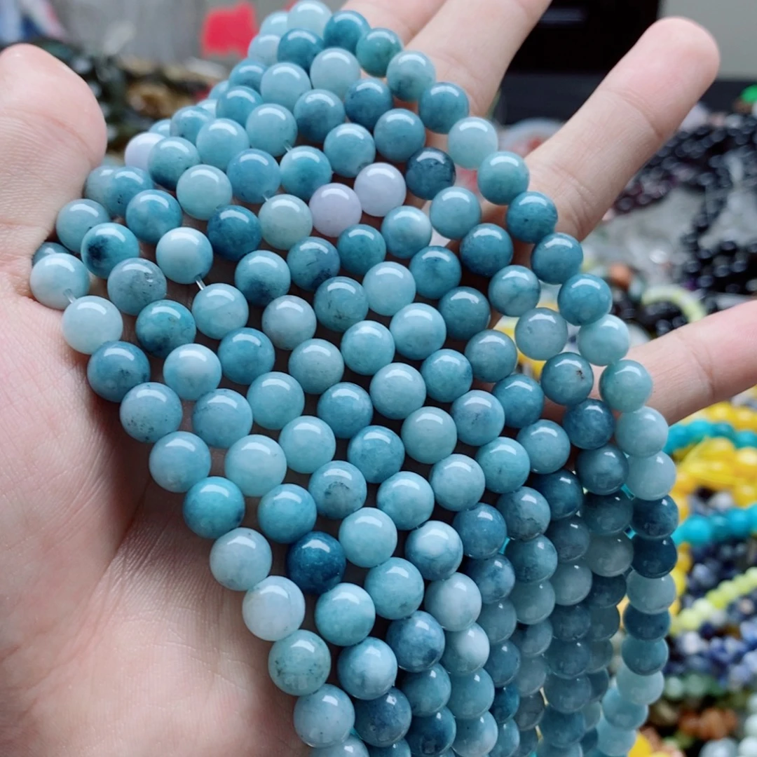 玛瑙/玉髓未镶嵌珠宝半成品一条天然8mm蓝玉髓圆珠B63