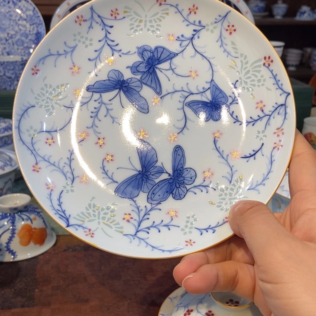 w手绘玲珑蝶恋花壶承