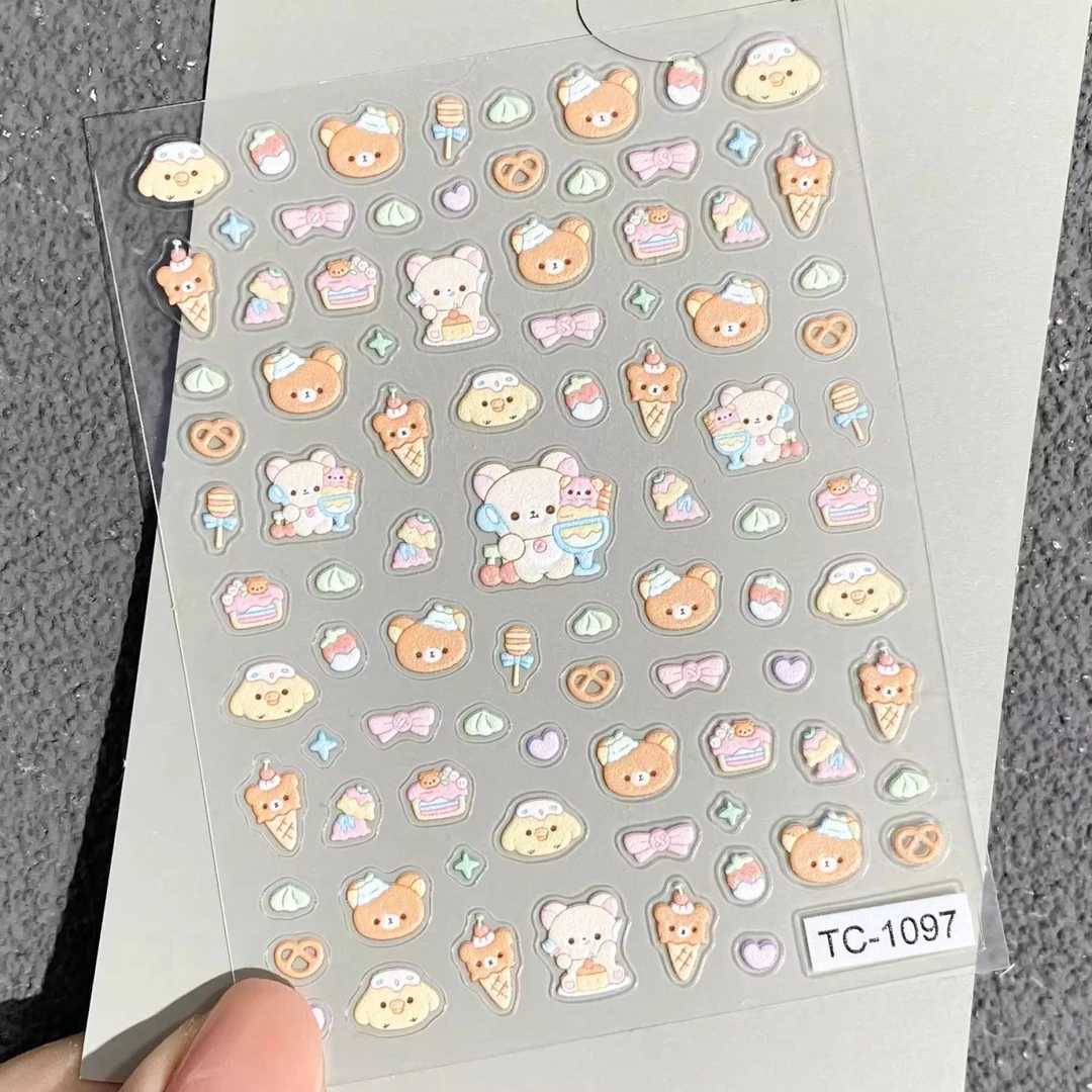 新款可爱甜筒轻松熊浮雕美甲贴纸立体小鸡曲奇diy笔杆手机ccd贴纸