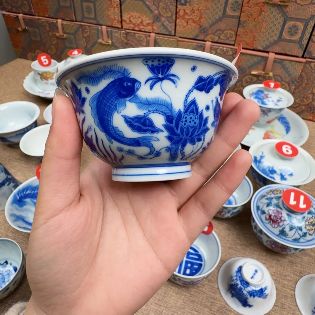 瓷片青花鱼藻压手杯