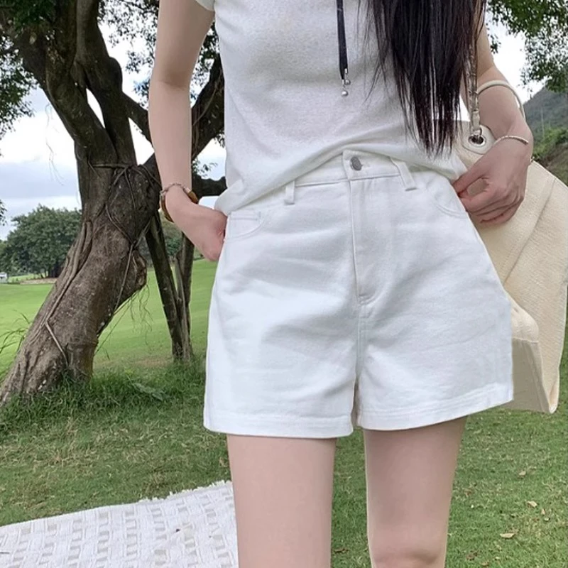 白色不透a字高腰阔腿牛仔短裤女2025夏季薄款宽松提臀显腿长热裤