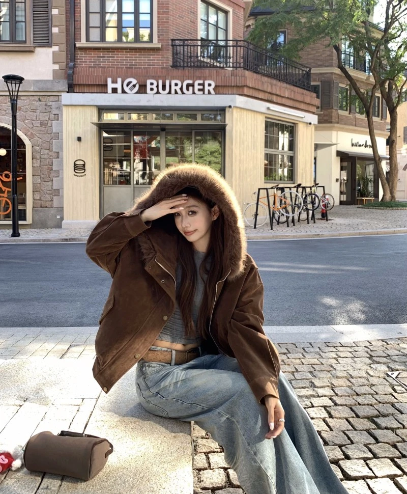 秋冬新款高级感美式复古可拆卸毛领棉服女2025冬款气质加厚外套女