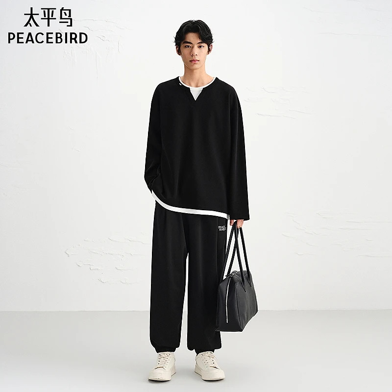 【商场同款】黑色肌理束脚裤刺绣抽绳锥形百搭休闲裤B2GME2237