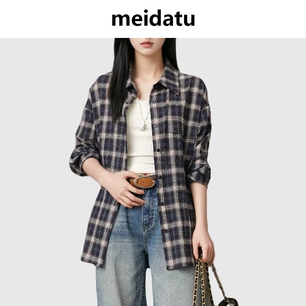 美哒兔（慵懒格调）慵懒休闲风格子衬衫外套（小个子版）CK2172-27