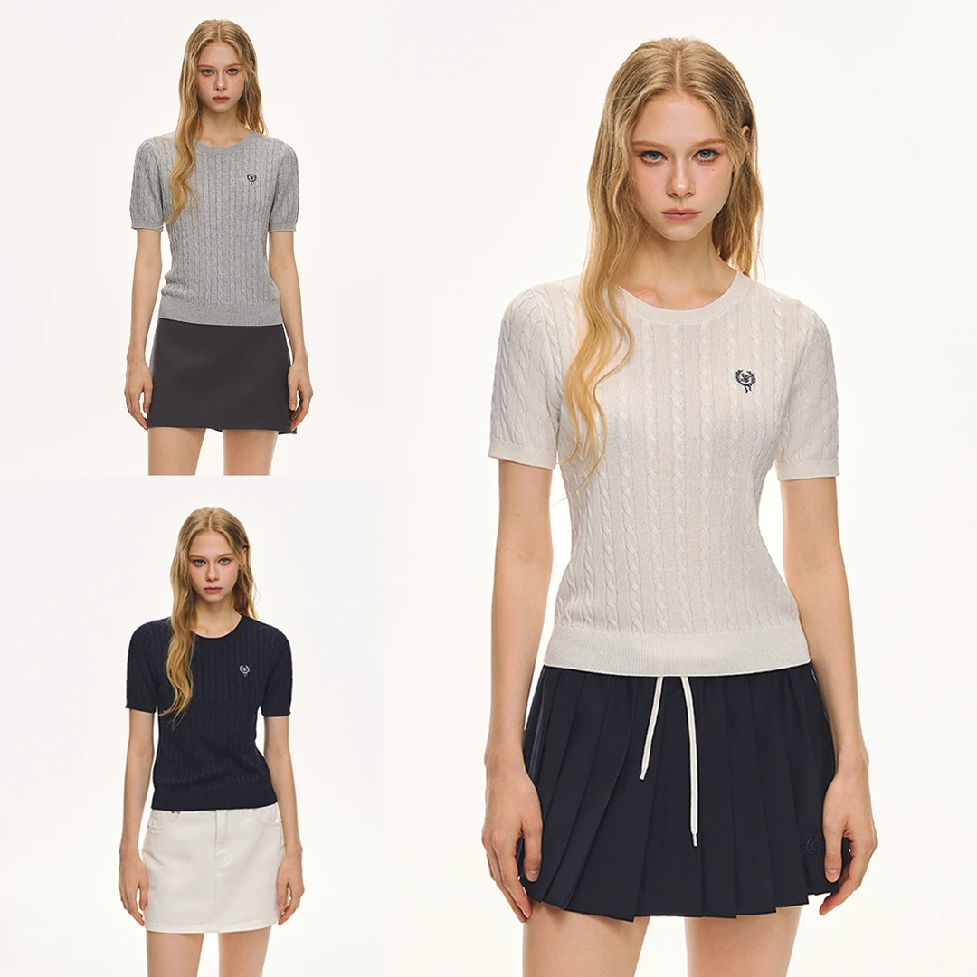 CLIMAX VISION凉爽透气兰精天丝立体绞花圆领显瘦短袖针织衫女