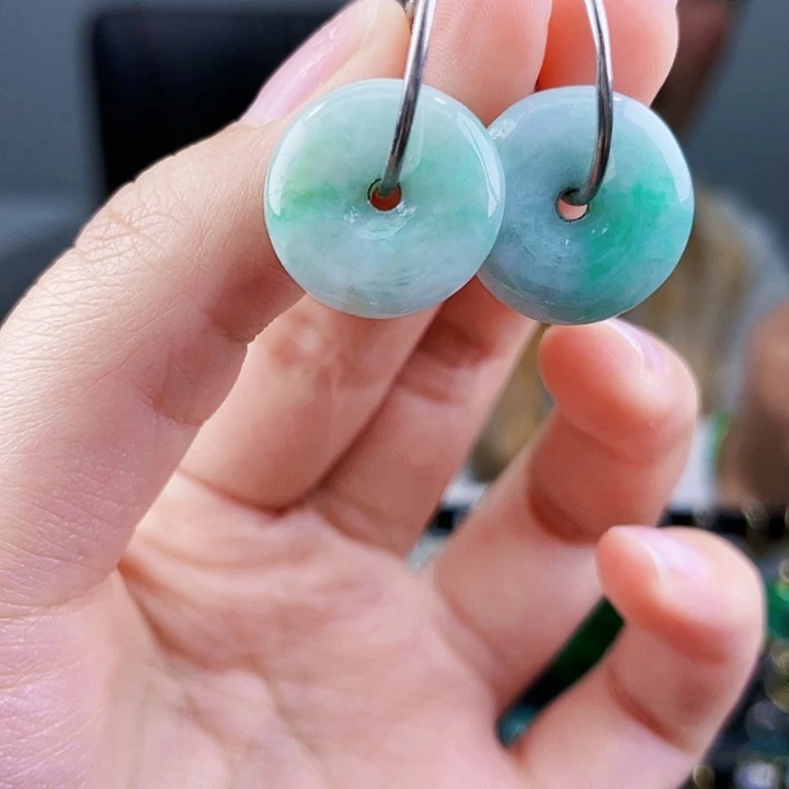 翡翠耳饰银S925镶嵌饰品