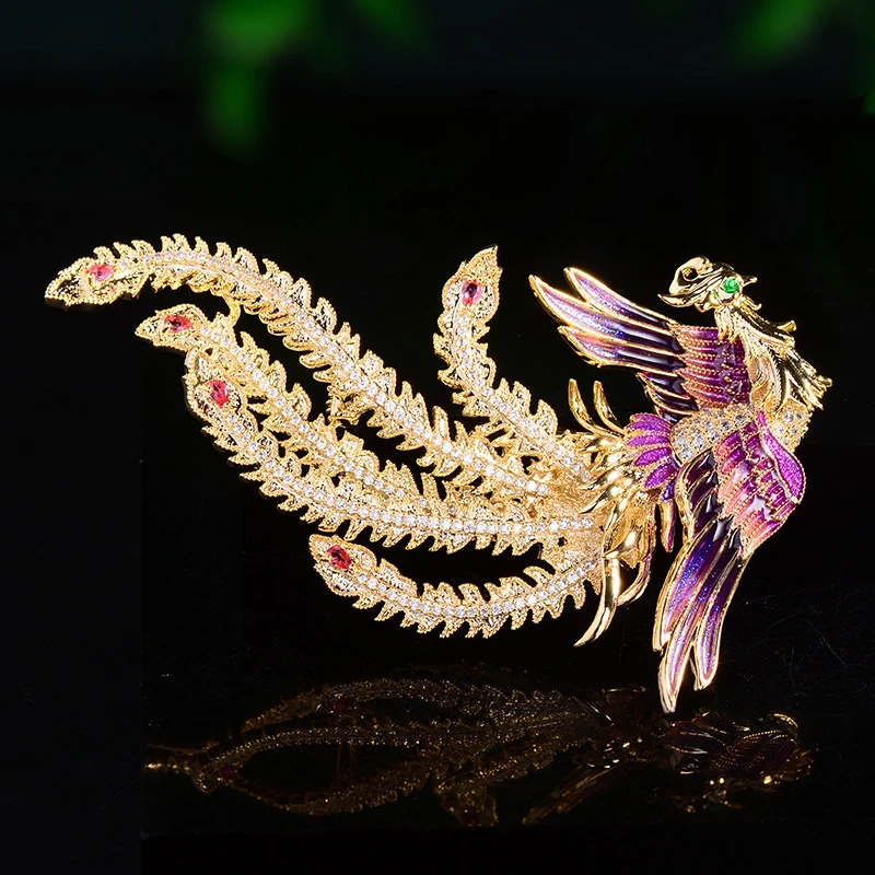 铜合金胸针 国潮高档【凤凰于飞】珐琅彩色复古胸针旗袍汉服胸花