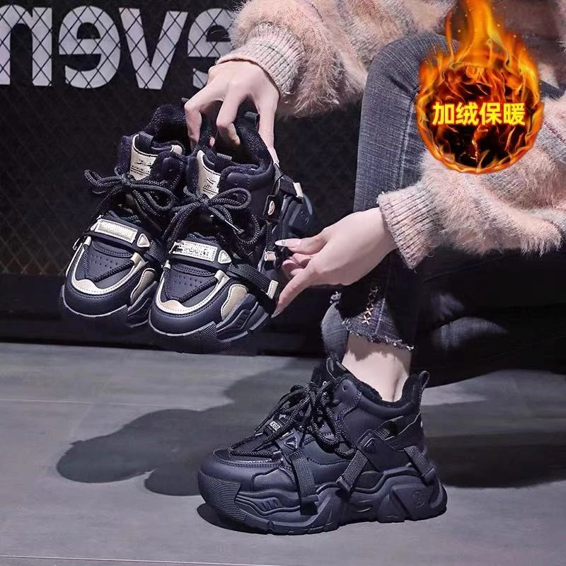 906断码女鞋时尚百搭加绒女老爹鞋加厚厚底保暖