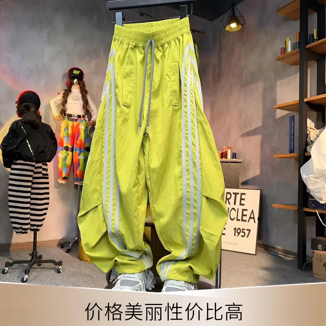 H【点点潮】新款亲子儿童男童女童时尚绿色浅灰百搭工装裤潮流款