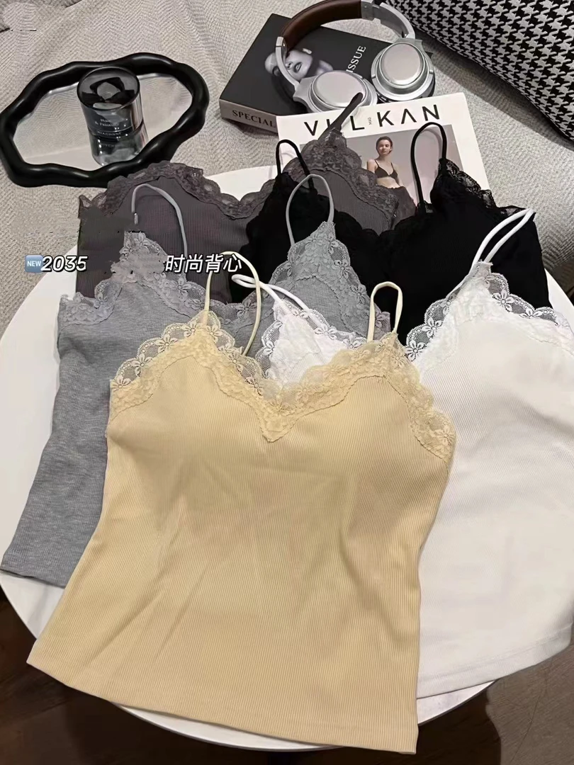 【BAI】蕾丝拼接V领吊带背心女春季修身美背