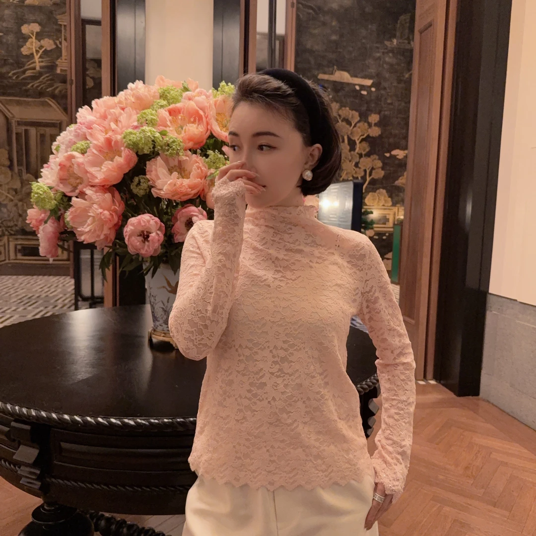 Betty Bairn【粉玉涵香】新中式国风蕾丝高领上衣24B-BW7577