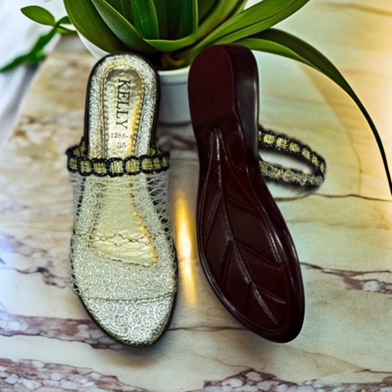 泰国原装进口菲律宾平跟2－3公分金网拖时尚网红平底外穿百搭