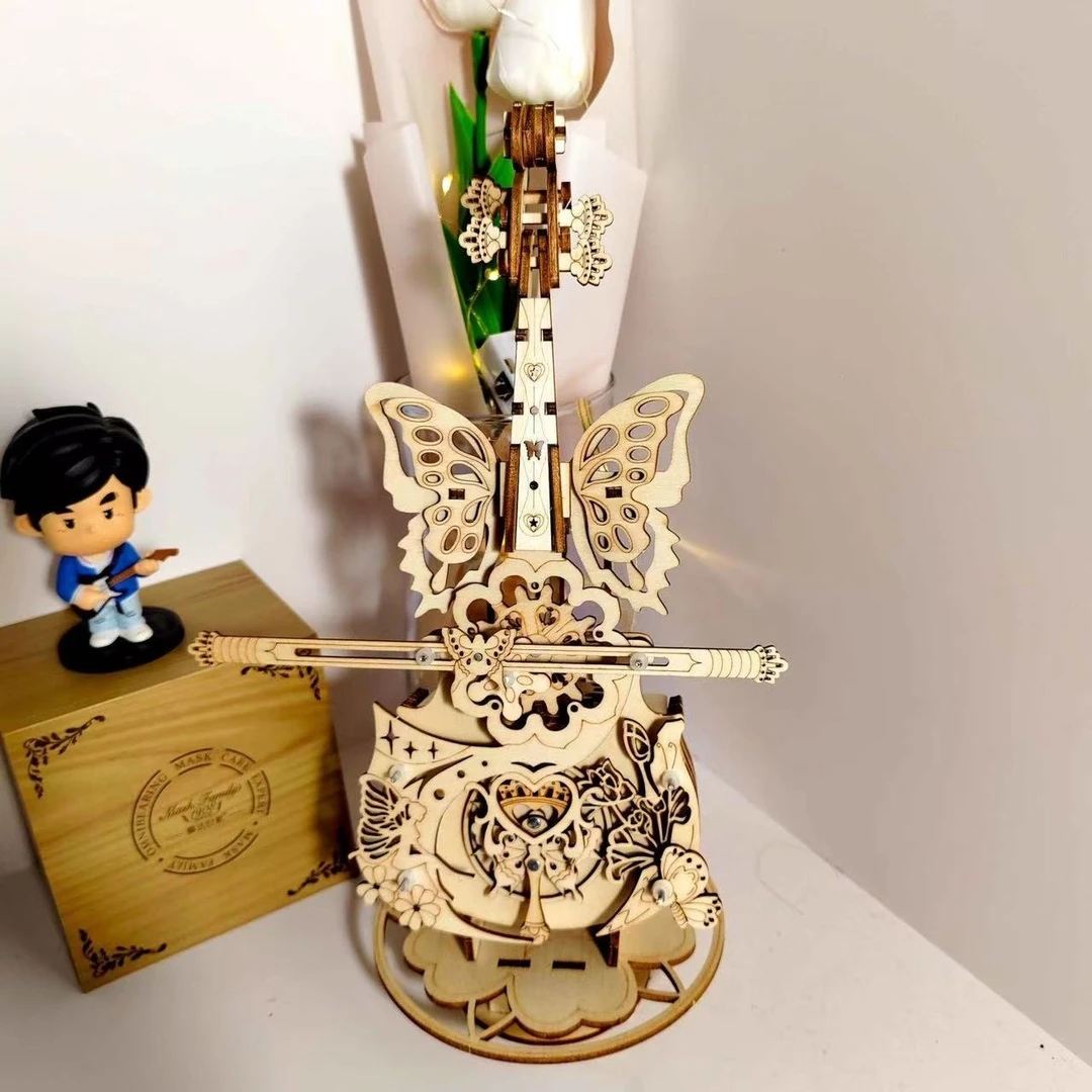 大提琴八音盒音乐盒DIY手工3D立体拼图木质拼装模型女生礼物摆件