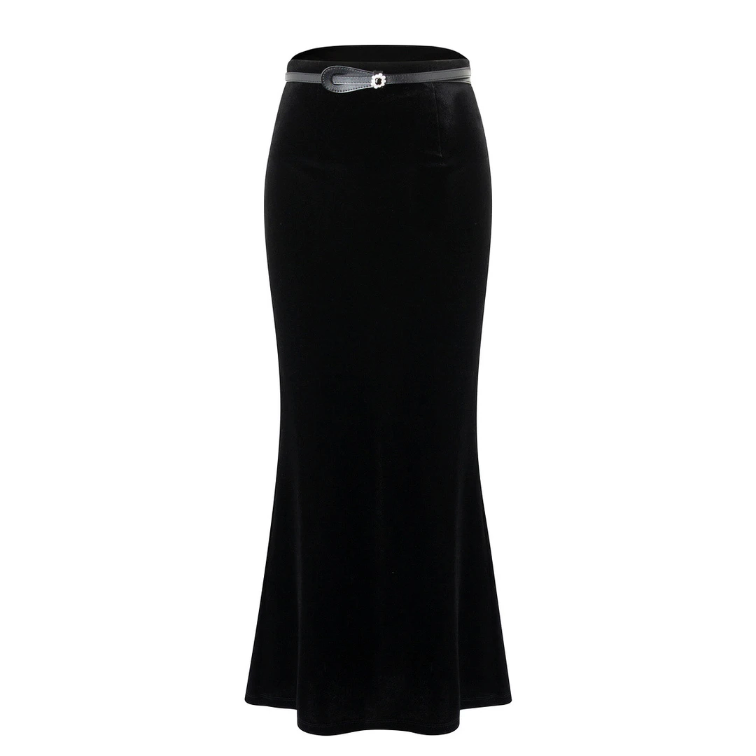 MAXRIENY精致复古丝绒鱼尾半裙miu系法式长裙高级气质感女装秋款