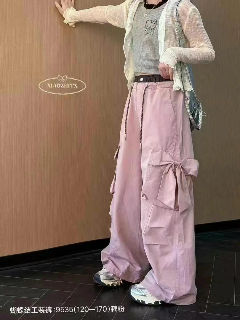 【豪宝贝】2025春夏款侧边蝴蝶结口袋工装裤9535