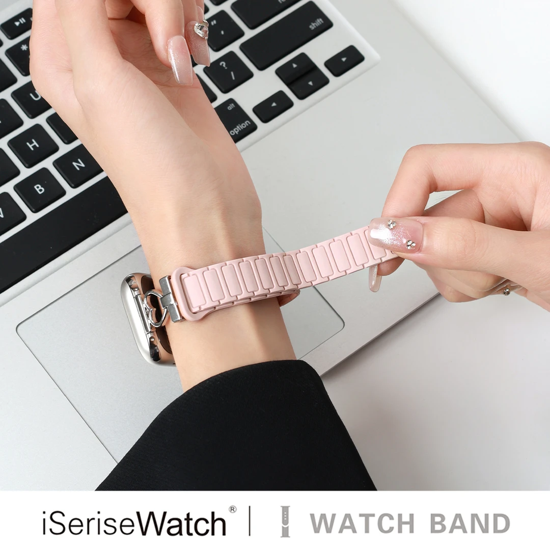 iserisewatch适用iwatchs11手表带s10苹果手表爱心金属磁吸硅胶女