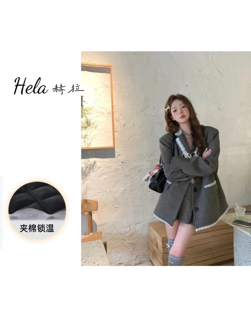 2025新款重工拼接蕾丝边 高品质设计款呢子西装外套9808