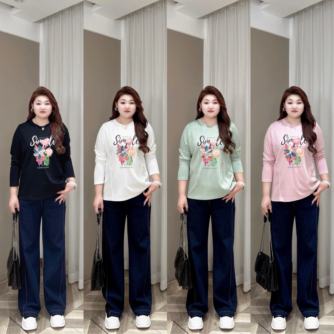 【上新现货】PWD32691 春季新款字母印花宽松圆领大码显瘦长袖T恤