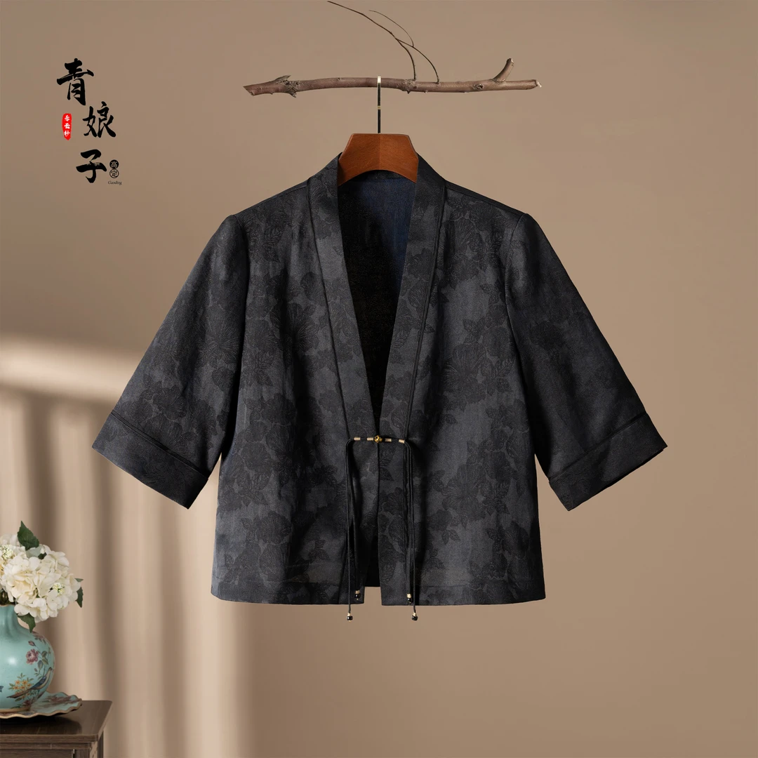 青娘子香云纱提花复古百搭透彩宽松中式汉服开衫51182