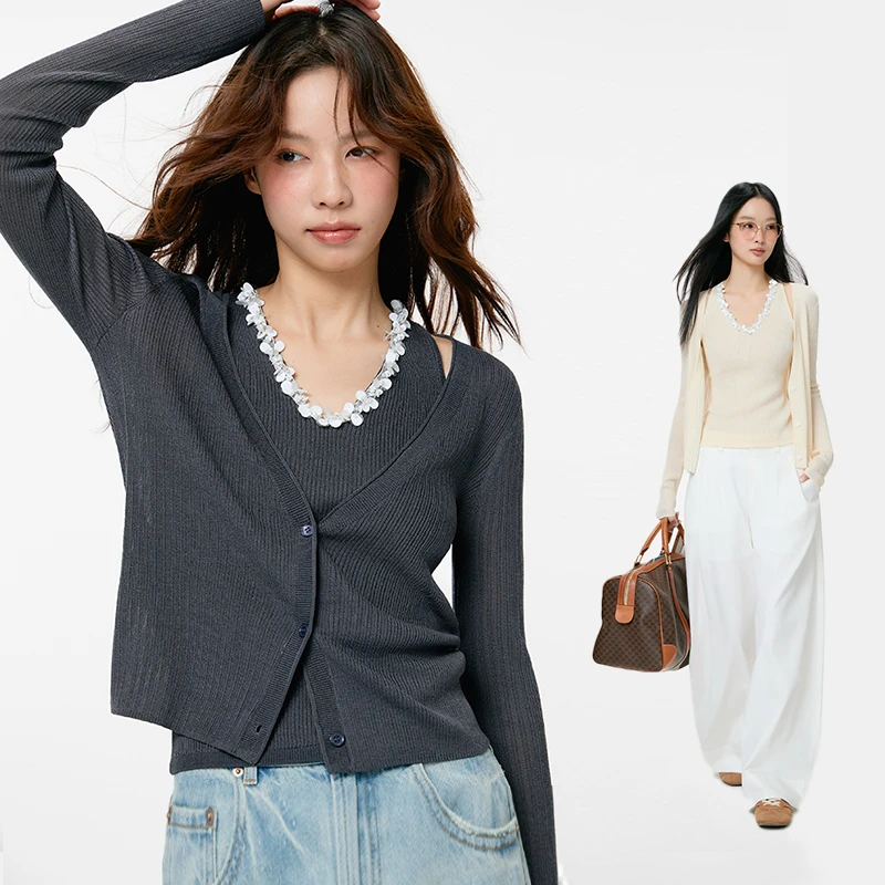 PINPINPLUS丨「双生密友」法式优雅气质针织开衫背心PABEA430005G