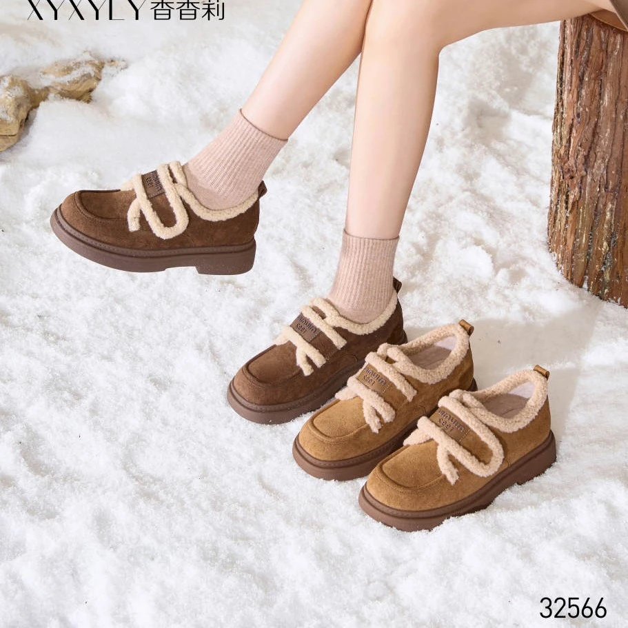 香香莉女鞋2025冬季新款32566棉鞋厚底乐福鞋女百搭休闲鞋女