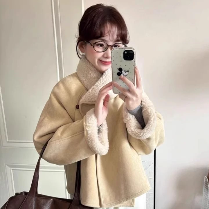 网红款外套女冬季毛毛外套复古网红款皮毛一体厚外套女秋冬季新款