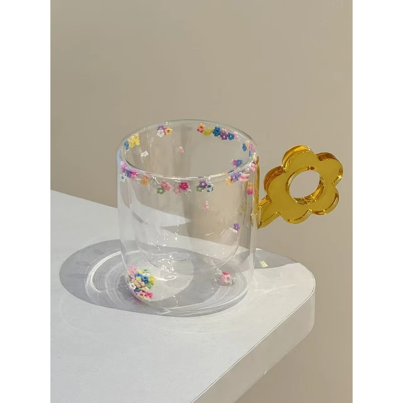 ININHOME创意双层彩色爱心啵啵杯可爱玻璃杯耐热高颜值杯子HD