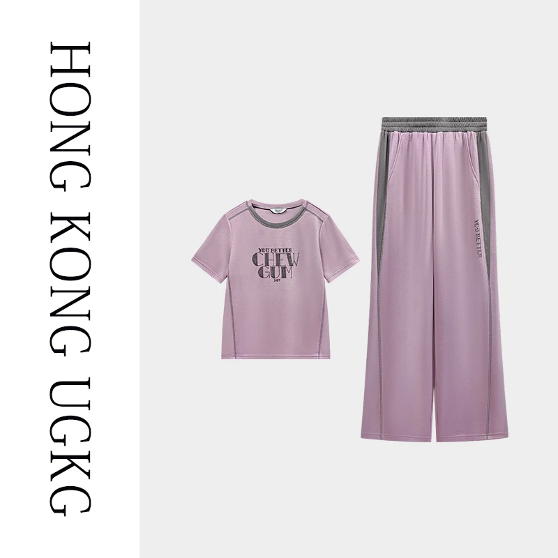 UGKG 妈妈洋气短袖t恤中老年运动服套装女夏季两件套73252ZH219-2