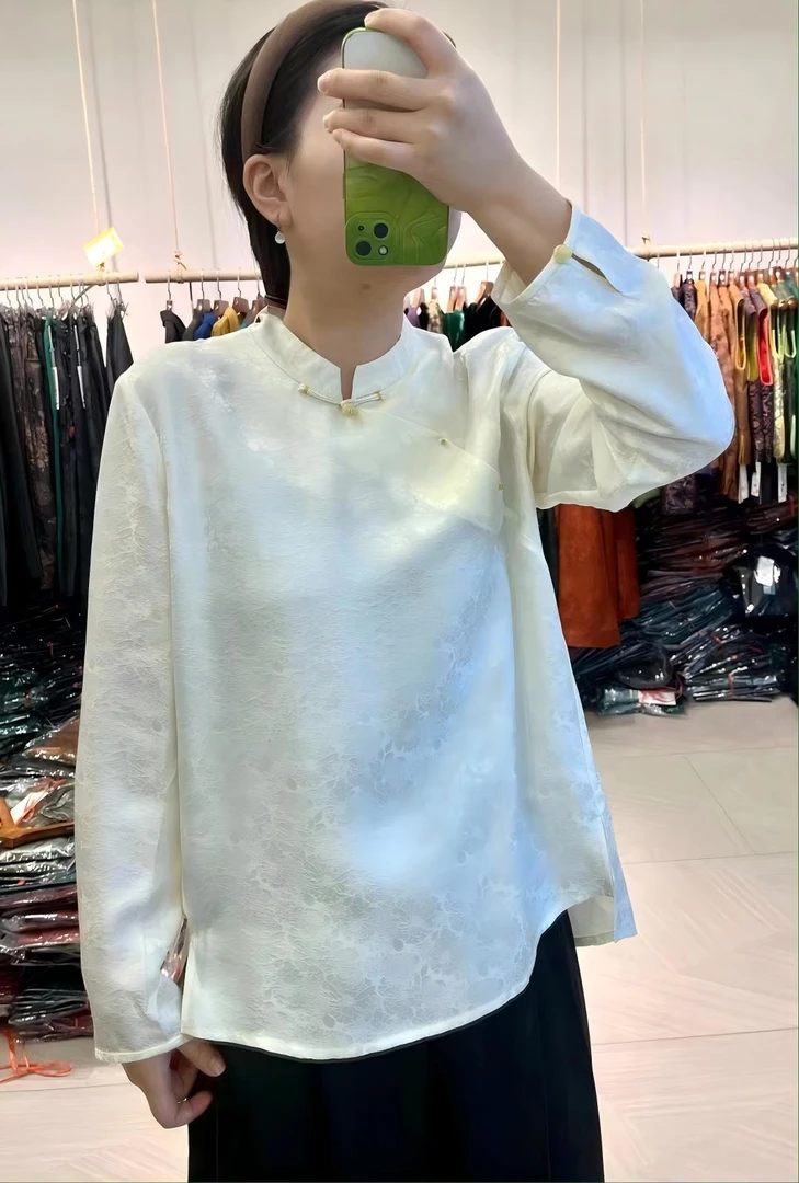 上衣提花ins中国风网红常规长袖短款时尚立领斜襟22302