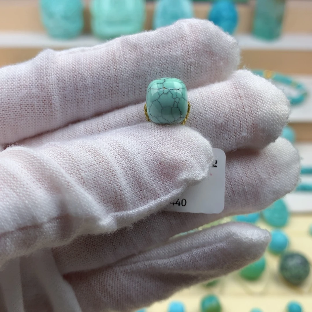 绿松石未镶嵌珠宝奇石菜籽黄网花老型10.3*9.1mm