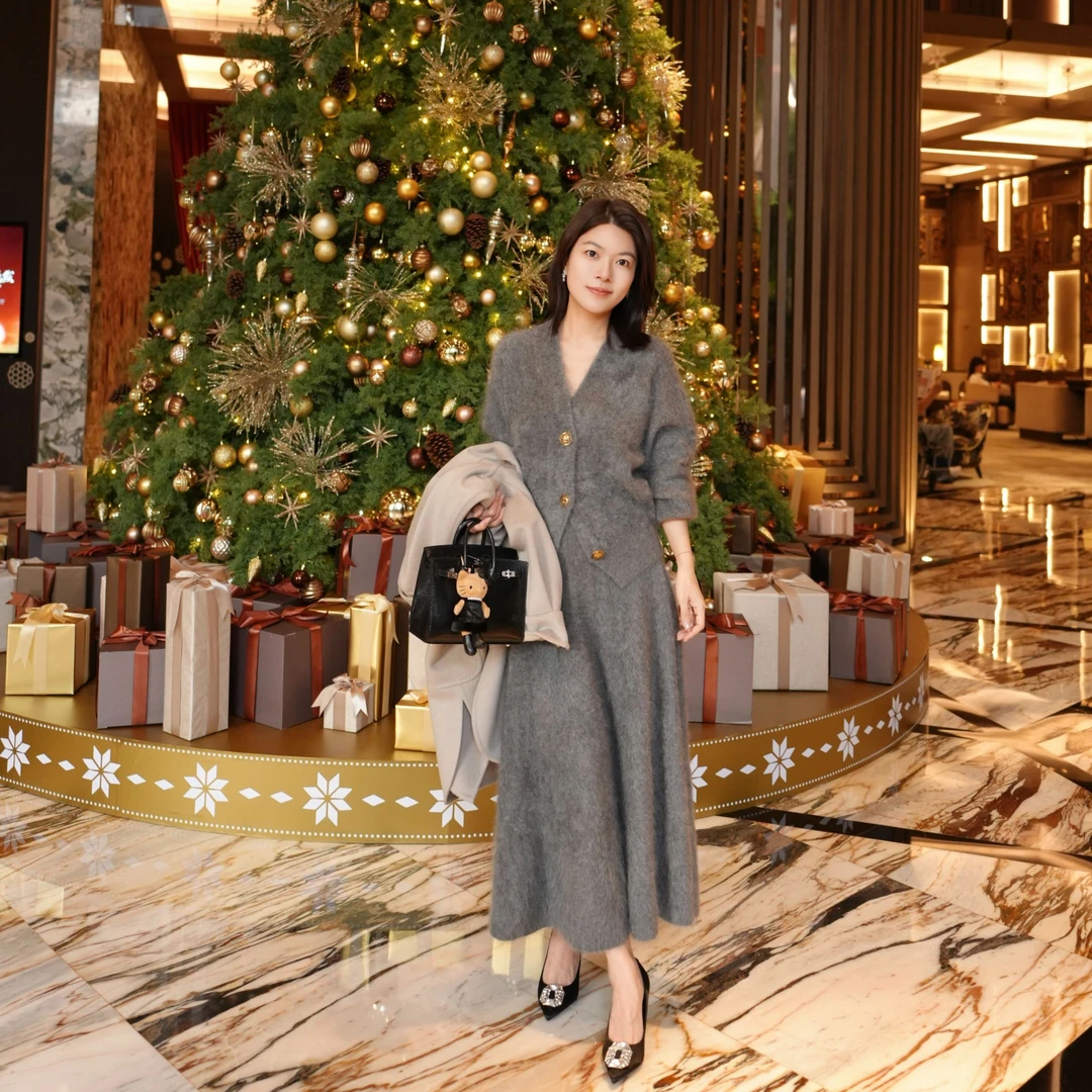 manchenh"不朽绒光"珠珠同款重磅高克重100羊绒长拉绒针织套装