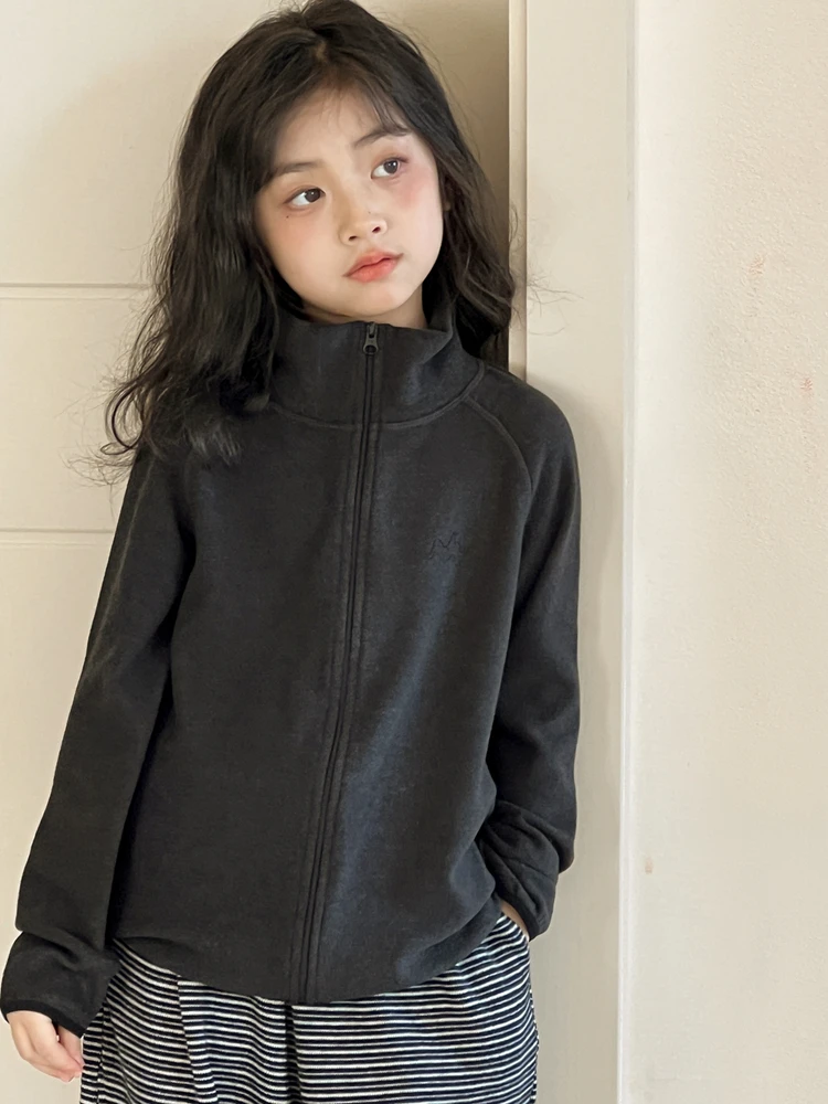 女童外套春秋款2025新款儿童秋装休闲上衣童装女大童立领德绒外套