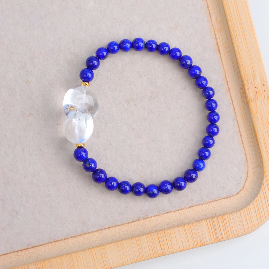 【琪琪珠宝】天然青金石白水晶月亮手串