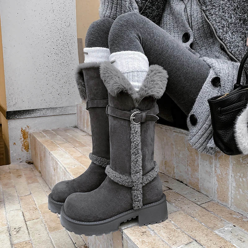2025新款冬季加绒两穿雪地靴女加厚高筒靴保暖厚底百搭骑士靴