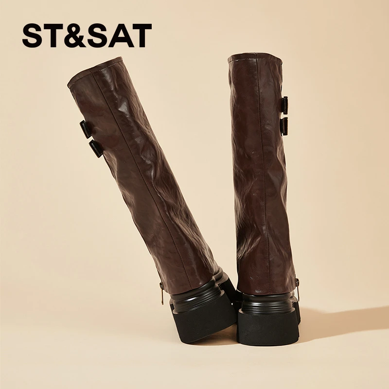 星期六10cm内增高可拆卸雅丹风骑士靴女靴秋季爆款加绒短靴长筒靴