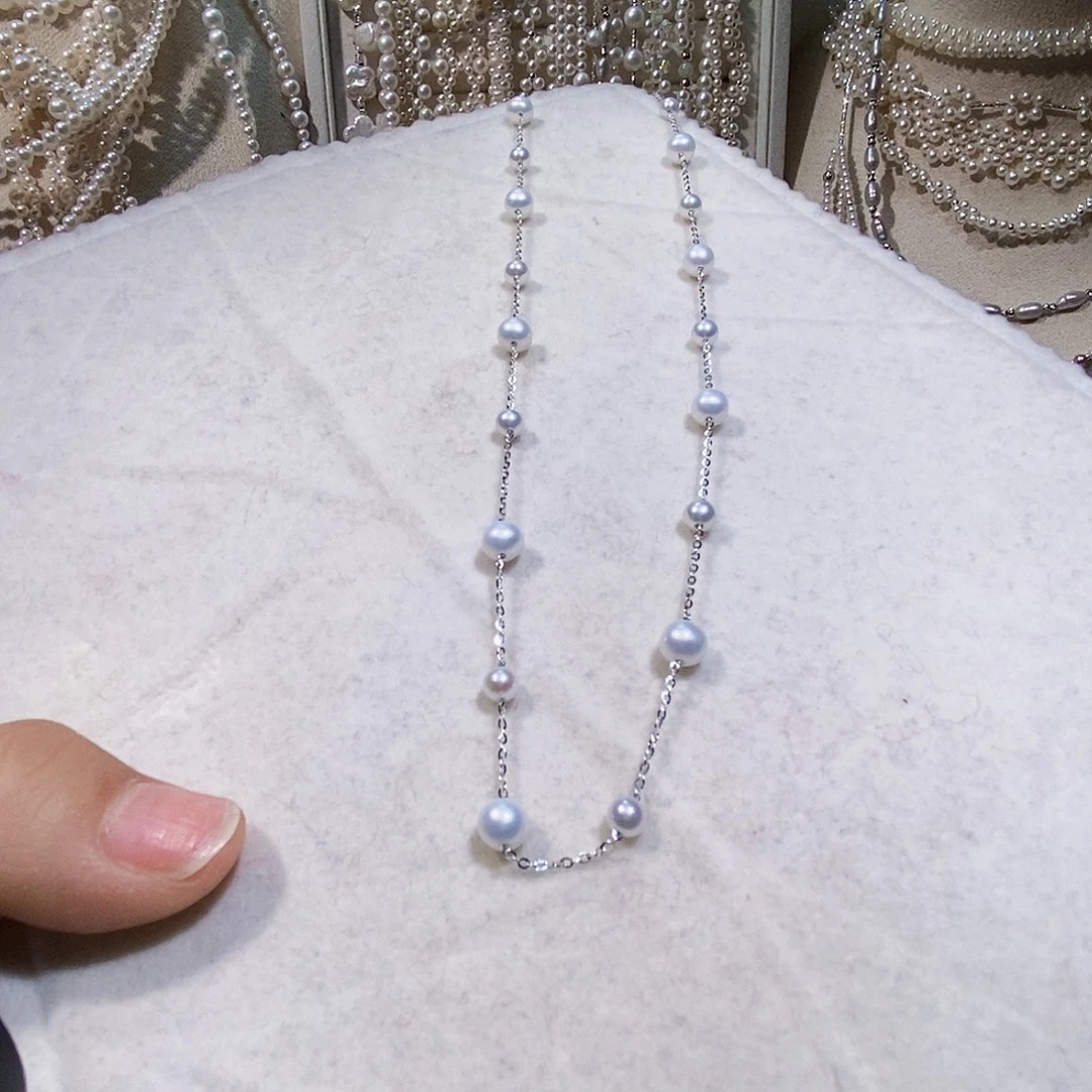 耳饰银S925镶嵌淡水珍珠满天星项链