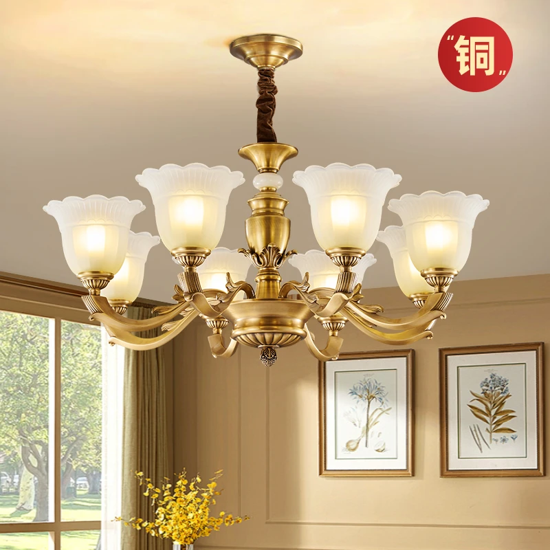 吊灯全铜灯欧式简约经典美式吊灯别墅大厅餐厅复古灯具轻奢灯饰