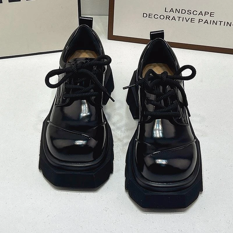 松糕厚底小皮鞋女2025春季新款正品复古系带乐福鞋英伦风大头皮鞋